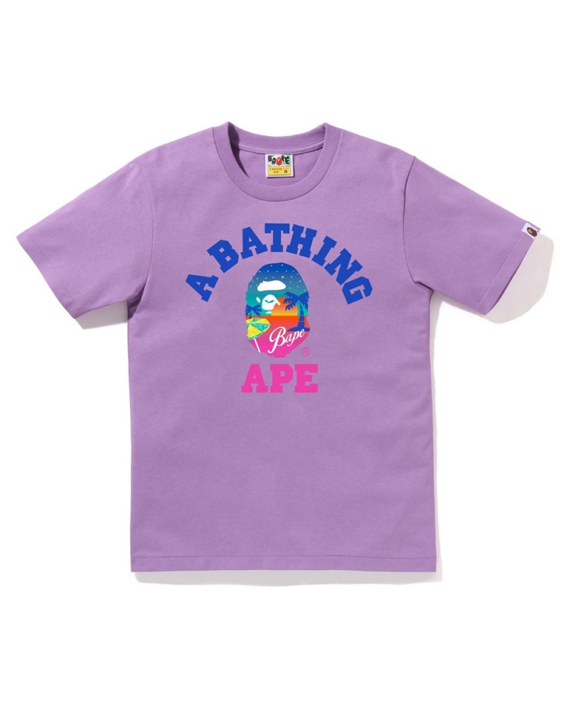 T Shirts Bape Sunset Beach Violette Femme | YIT-94274951